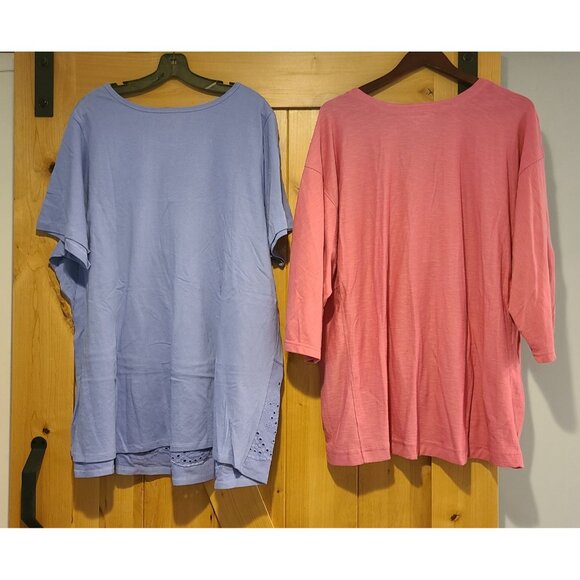 New? Lot of 2 Plus Size 26/28 Woman Within Stretch Shirt Short Sleeve Eyelet Tie - Picture 2 of 14